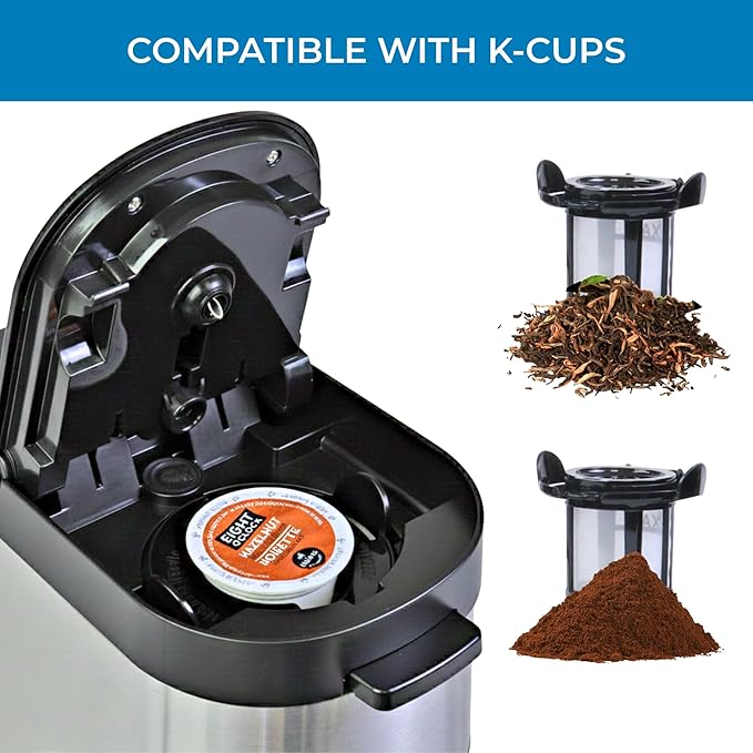 Kenmore Single Serve Coffee Maker – Compatible with Keurig K‑Cup Pods & Ground Coffee, One Cup Brewer, 6–12 Oz Brew Sizes, Travel Mug Friendly, Auto Shut‑Off, Hot & Iced Maquina de cafe, Black