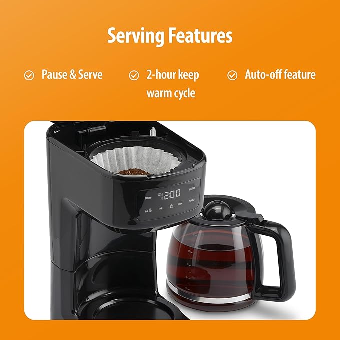 Toastmaster 12-Cup Digital Touchscreen Drip Coffee Maker - Programmable Automatic Coffee Machine - Kitchen Appliance with Keep Warm Setting