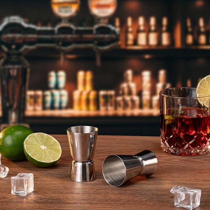 Briout Jigger for Bartending, 2 Pcs Double Cocktail Jigger Japanese Premium 304 Food Grade Stainless Steel Jigger 1 OZ 1/2 OZ, Flat Edge