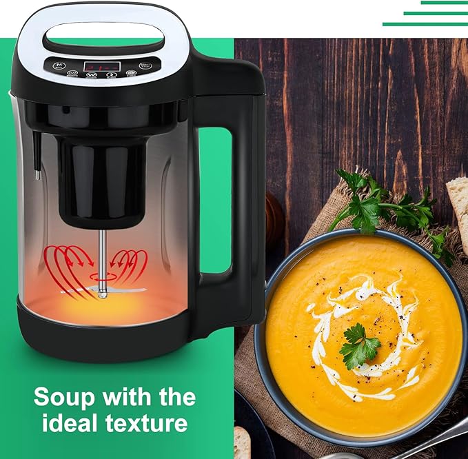 Soup Maker 1.6 L, 4-in-1 Multifunctional Smooth Soup and Chunky Soup Machine Maker with LCD Control Panel, Stainless Steel Electric Hot Soup Maker, 2-5 Servings, Smart Living for Home Use