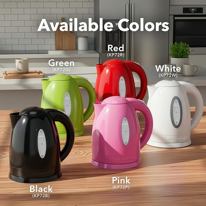 OVENTE Electric Kettle, 1.7L Fast Boiling Water Heater for Coffee or Tea, BPA Free with Water Level Gauge, Auto Shut-Off, Boil-Dry Protection, Indicator Light and Removable Filter, Green KP72G