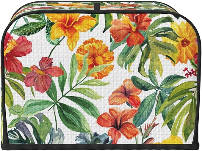 Tropical Flowers Covers for 4 Slice Toasters,Cute Country Bread Machine Cover with Handle,Washable Stain Resistant Kitchen Small Appliance Cover Dining Decor