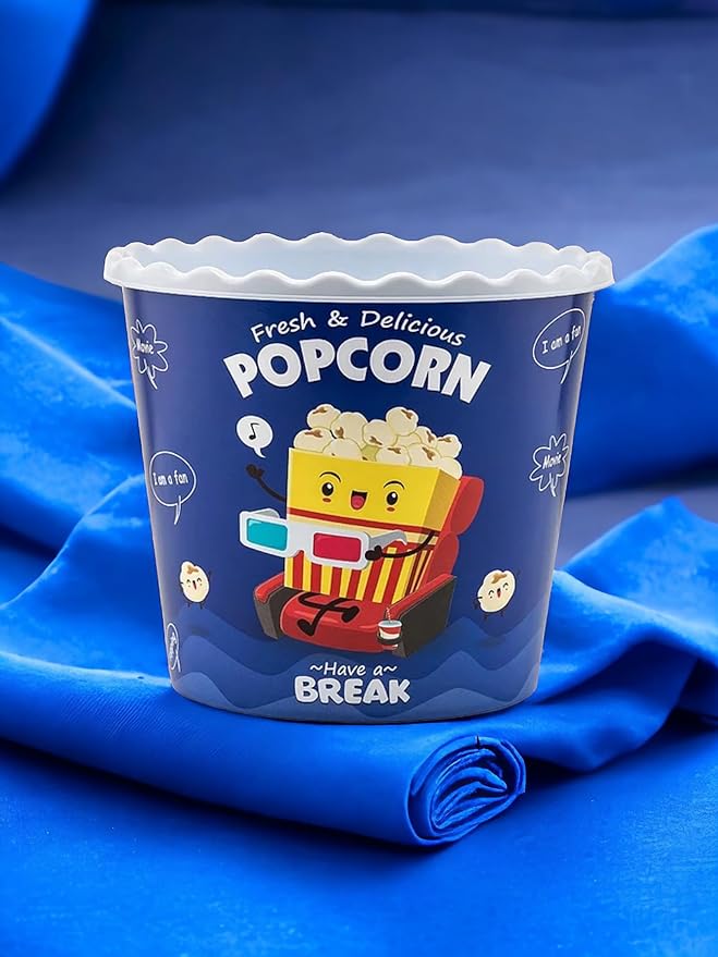 ONONEXPRESS Modern Style Reusable Plastic Popcorn Box/Popcorn Containers/Popcorn Bowls Set for Movie Theater Night - (BPA Free - 6 Pack-75 oz) (6, BLUE)