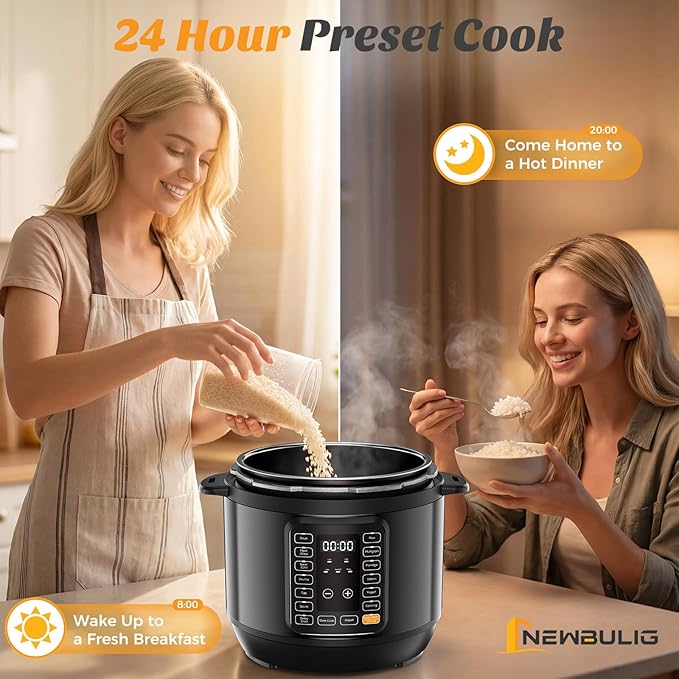 NEWBULIG 16-in-1 Electric Pressure Cooker, 6QT Multi Cooker with 12 Presets, Slow Cook Rice Steamer Sauté Soup Meat Stew Canning Yogurt Maker, Ceramic Inner Pot & Recipe Book Included, Black