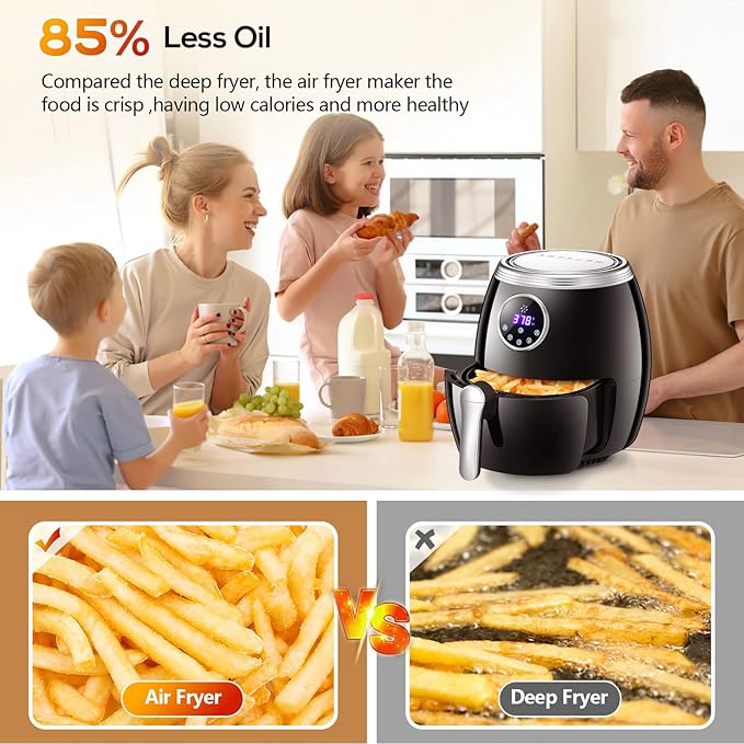 Antarctic Star Air Fryer,6 Quart (5.6 Liter) Electric Hot Air Fryers with LCD Control, Auto Shutoff & Nonstick Basket, Large Family Size with Oilless Cooker for Roasting/Baking/Grilling 1700W