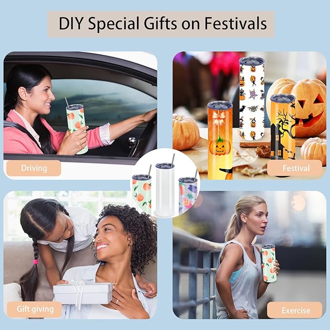 Sublimation Tumblers Bulk, 20OZ Sublimation Tumbler Blank, Skinny Straight Stainless (4, 20OZ)