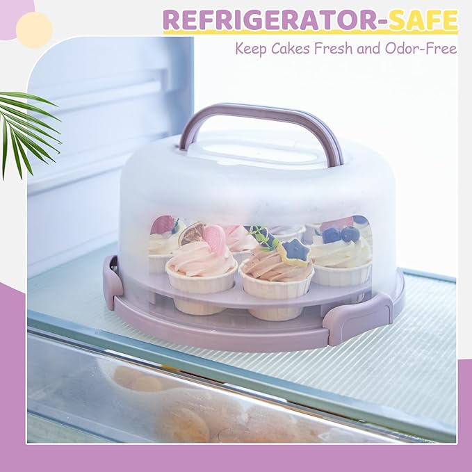 Ohuhu Cake Holder, BPA-Free Cake Carrier with Lid and Handle Cake Transport Container Portable Cake Keeper Two Sided Base for Pies Cookies Nuts Fruit etc - Suitable for 10 inch Cake Gifts
