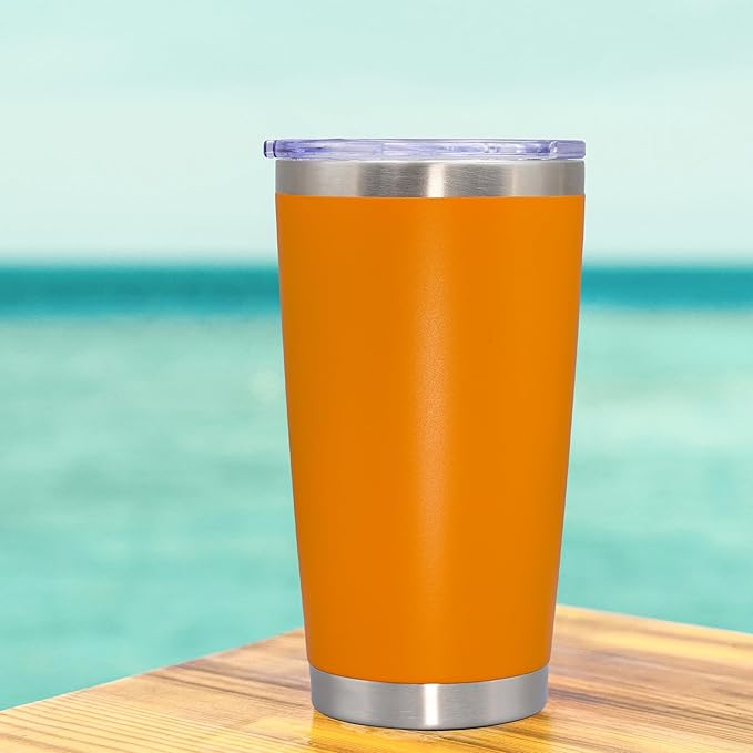 20 oz Tumbler Coffee Travel Tumblers Bulk with Lid Stainless Steel Double Wall Vacuum Insulated Mug Powder Coated Cups fit Car Cupholder for Hot and Cold - Orange, 12Pack