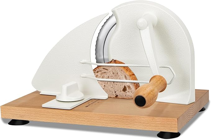 Manual Bread Slicer for Homemade Sourdough Bread Adjustable Thickness Bread Cutter with Hand Crank, Slicing Guide, Scale Line, Stainless Steel Blade & Suction Cups, for Perfect Even Slices (Cream)