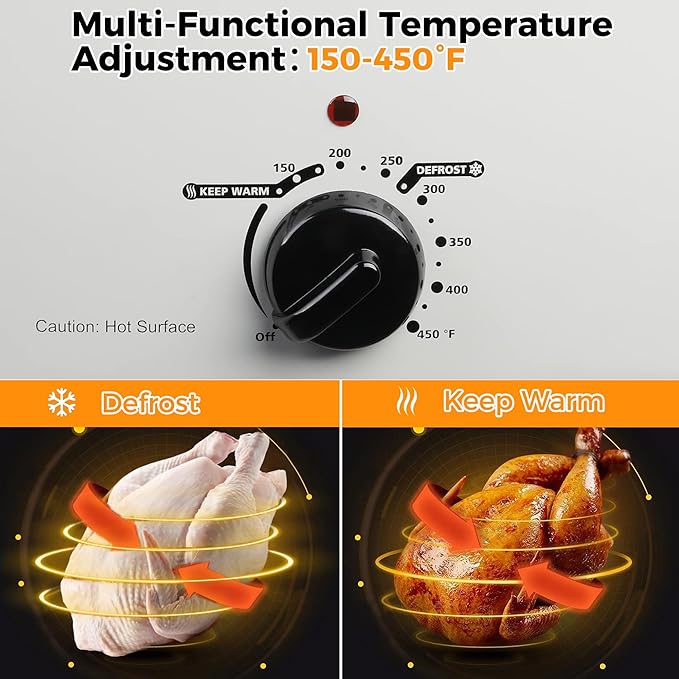 24 Quart Electric Roaster Oven with Visible & Self-Basting Lid, Large Turkey Roaster with Defrost Warm Function, Adjustable Temperature, Removable Pan Rack, Stainless Steel