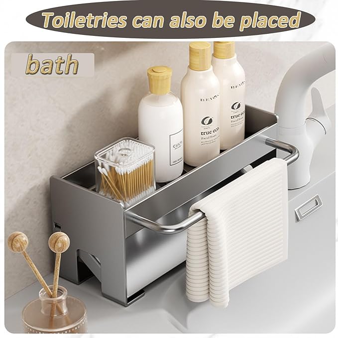 Utensil Holder,Compact Kitchen Sink Drying Rack - Durable and Stylish Solution,Self-Draining Tray Design,with Rag Rack（Black）