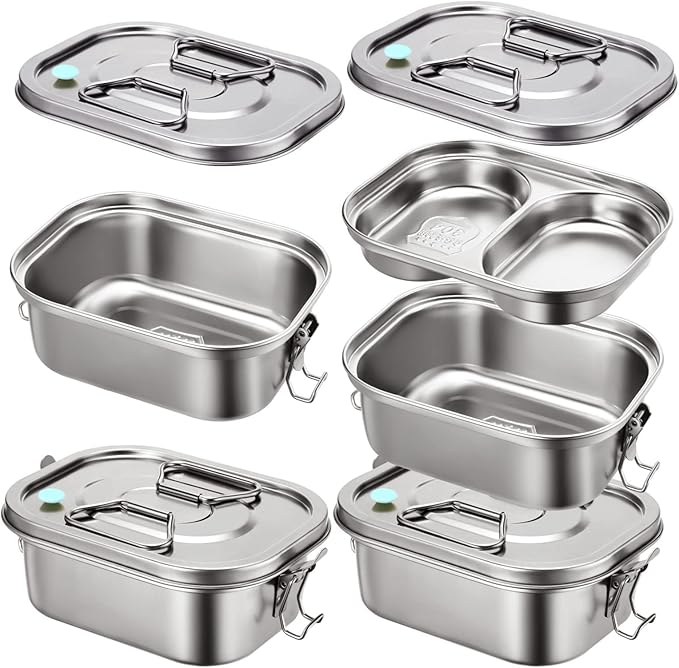 2 Pieces Metal Bento Box for Adults Metal Lunch Box Stainless Steel Bento Containers Leakproof Dual Tiers Lunch Container With Airtight Valve Handle Dishwasher Safe(Small)