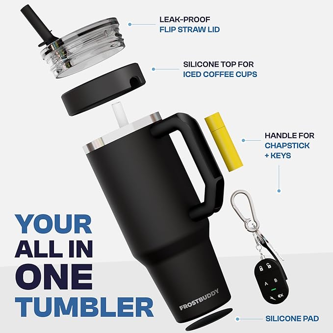 Frost Buddy Thicc Buddy - 40 oz Stainless Steel Vacuum Insulated Tumbler with Lid and Straw for Water - Travel Mug Cupholder Friendly - Gifts for Women Men Him Her (White)