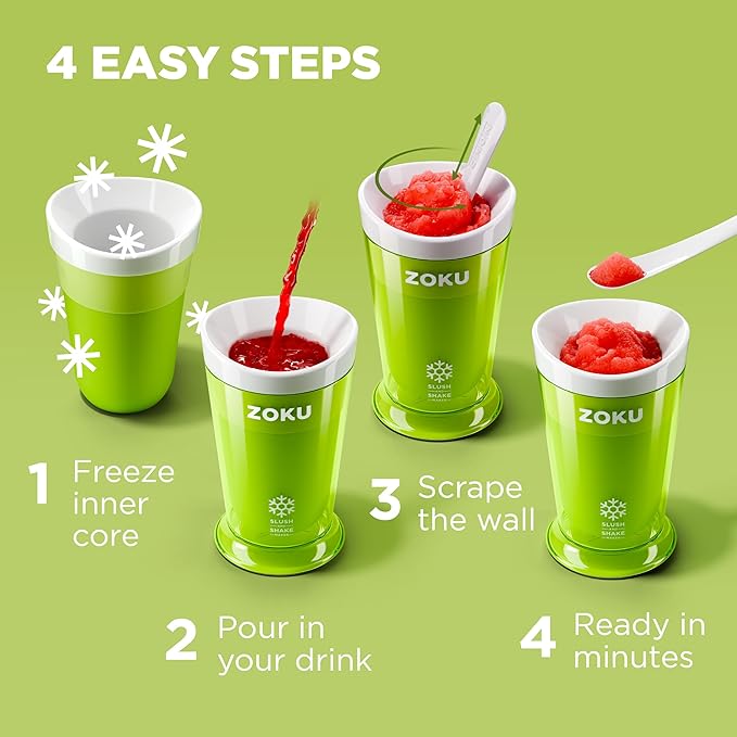 ZOKU Original Slush and Shake Maker, Slushy Cup 3 Pack for Quick Frozen Homemade Single-Serving Slushies, Fruit Smoothies, and Milkshakes in Minutes, Blue/Red/Green Set of 3