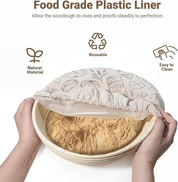 2 Pack 8″ Bowl Covers for Bread Proofing with Plastic Liner, Reusable Shower Caps for Sourdough Rising