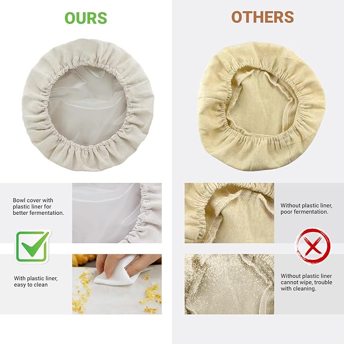 4 Pack 10″ Bowl Covers for Bread Proofing with Plastic Liner, Reusable Cloth Bread Bowl Cover for Sourdough Rising