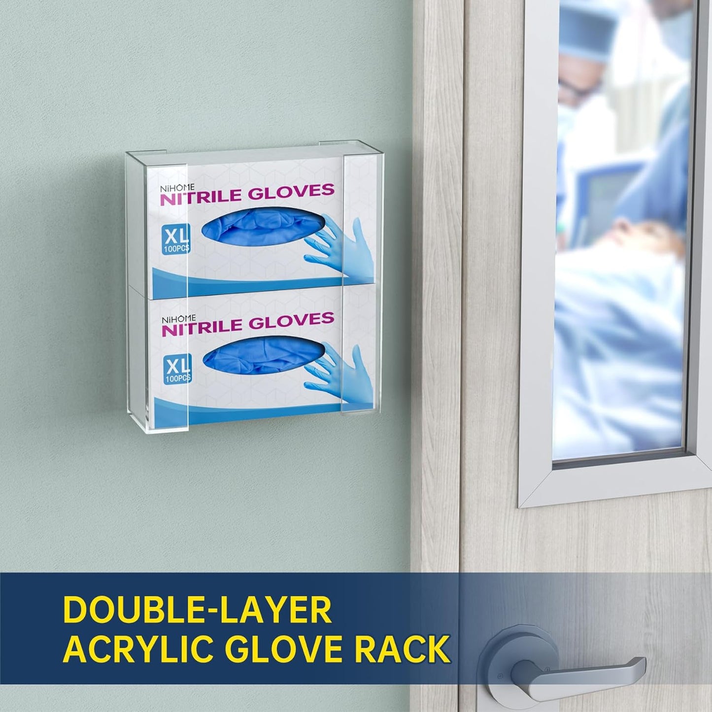 NiHome Multi-Tier Clear Acrylic Wall Mount Glove Box Holder Tissue Box Dispenser for Kitchen, Bathroom, Garage, Lab, Salon, Space-Saving Adjustable Organizer for Gloves, Tissues, Baby Wipes (2-Tier)