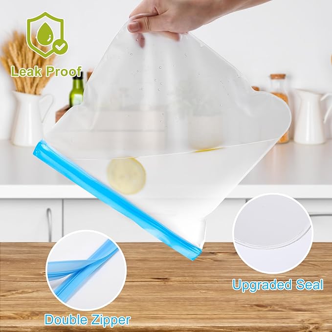 Lerine 14 Pack Reusable Sandwich Bags Dishwasher Safe, BPA Free Food Storag Bags, Extra Thick Leakproof Reusable Quart Freezer Bags for Cereal, Lunch, Vegetables, Fruits (Gray, 14Sandwich)