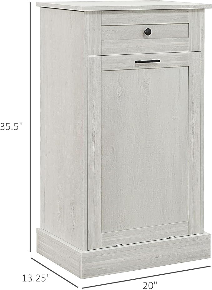 HRVEOCEI Single Tilt Out Trash Can Cabinet for 10 Gallon, Trash Can Holder Cabinet with Drawer, Farmhouse Garbage Cabinets for Kitchen Living Room, Easy to Clean (Gray)