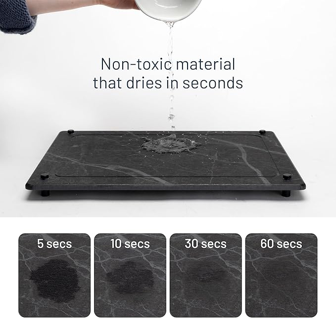 Natural Stone Dish Drying Mat 18" x 14", Slate Color - Diatomaceous Earth Kitchen Mat | Quick Drying, Non-Toxic, BPA-Free, Eco-Friendly | Female-Founded USA Brand