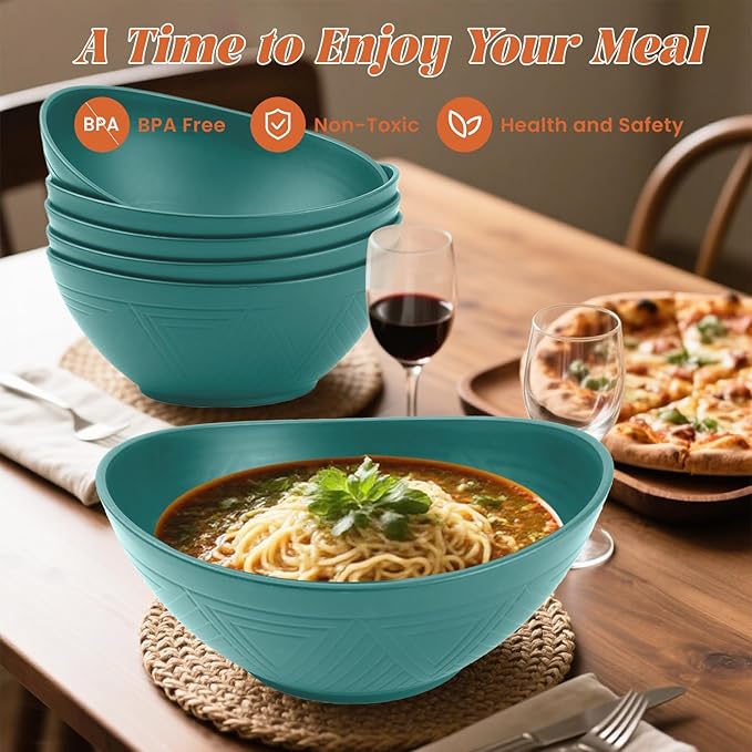 Homienly Salad Bowls 6 PCS Wheat Straw Bowls - 60oz Large Serving Bowl - Microwave and Dishwasher Safe Centerpiece Bowl Big Soup Bowl for Kitchen, Camping, Picnic, Party, Popcorn Bowl Set - Green