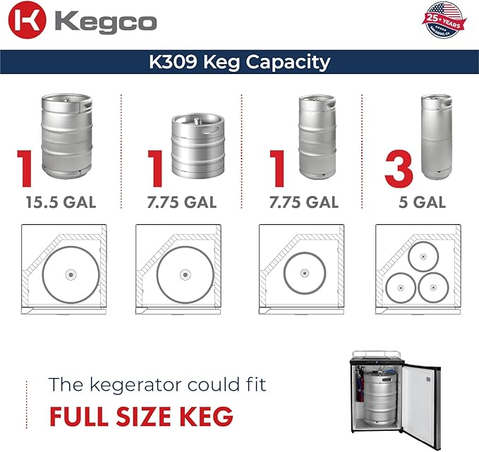 Kegco K309SS-3 3 Faucet Digital Kegerators - Stainless Steel Door