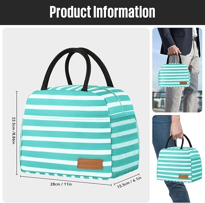 douyadady Lunch Bag Women/Men Lunch Box Women/Men (Baby blue+White Stripes)