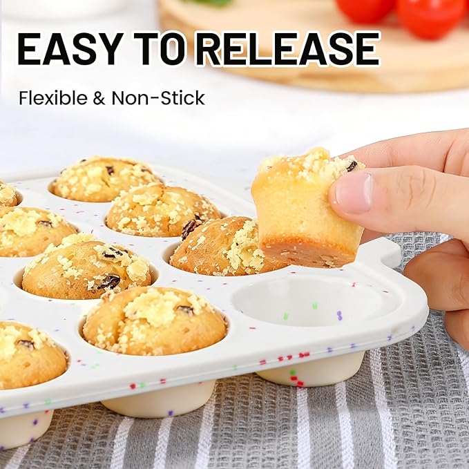 Vinino 2-Pack Silicone Mini Muffin Pan for Baking, 24 Cup Mini Cupcake Pan with Metal Reinforced Frame, Nonstick Muffin Tray with Non-Slip Handle, Silicone Molds for Oven, BPA Free, Dishwasher Safe