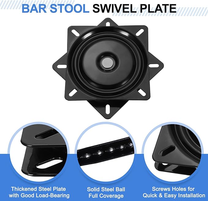 uxcell 2Pcs 7" Bar Stool Swivel Replacement, 360° Rotation Lazy Susan Turntable, Square Ball Bearing Seat Swivel Base Mount Plate for Recliner Chair or Table, Black (175x2mm)
