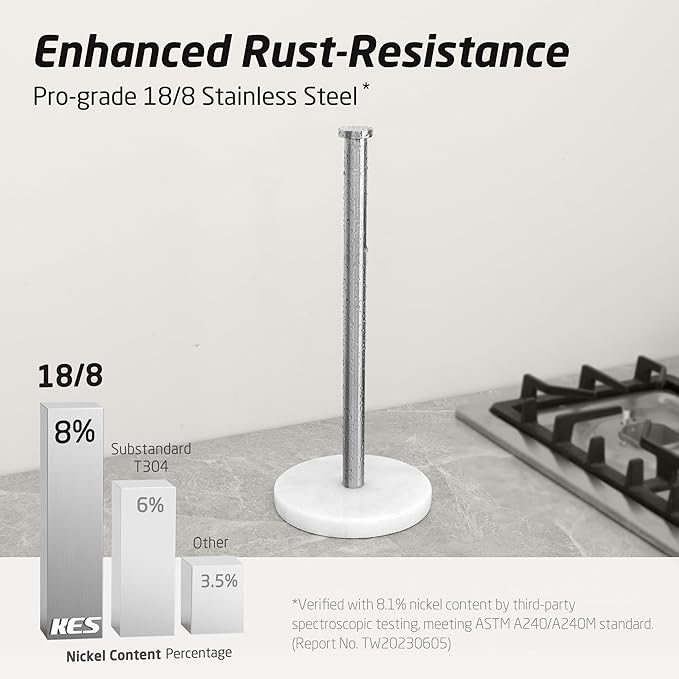 KES Paper Towel Holder Countertop, Paper Towel Roll Holder Stand for Kitchen with Natural Marble Base SUS304 Stainless Steel for Standard or Jumbo Rolls Brushed Finish, KPH100S14B-2