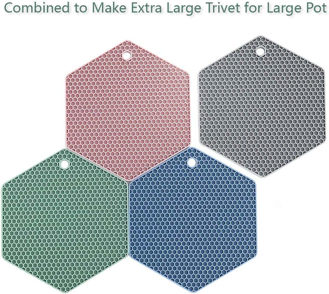 4 Packed Colorful Silicone Trivet Mats - DIY Different Size Dish Drying Mat, Hot Pot Holder for Pots & Pans, Non-Slip & Heat Resistant Kitchen Hot Pads for Countertops & Table, Assorted 4 Colors