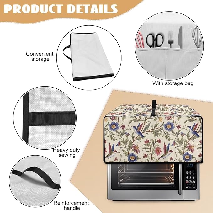 Countertop Convection Oven Cover Dust Protection Air Fryer Toaster Oven Covers for Home Kitchen Decorations 16.5 x 20.5 x 10 Inches, M, Hummingbird Floral Leaf