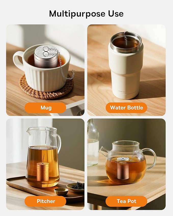 House Again 2 Pack Tea Strainers for Loose Tea, Extra Fine Mesh Tea Infuser, Updated Slim Threaded Lid & 304 Stainless Steel, Tea Ball Filter Bags Diffusers, Loose Leaf Tea Steeper for Brew Spices