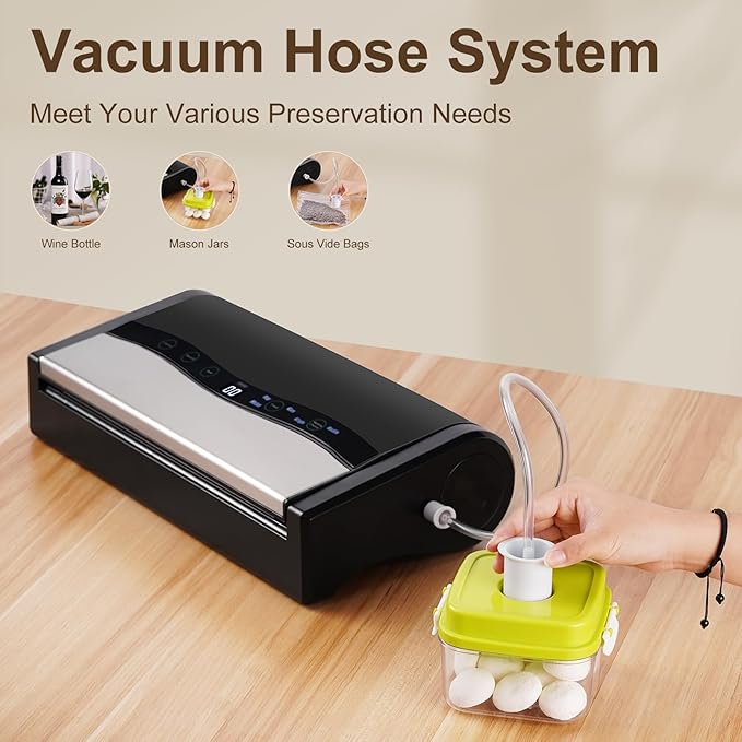 Food Vacuum Sealer Machine, Automatic Commercial Vacuum Sealer for Food With Bags, Double Heat Seal, 75kpa Strong Suction, Dry & Moist Mode and External VAC, Build-in Cutter & Storage