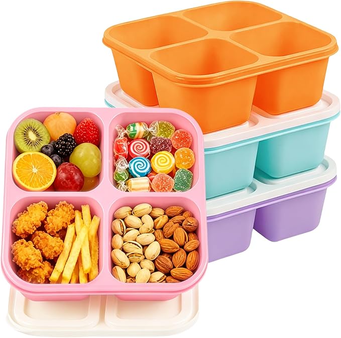 4 Pack Snack Containers Bento Box Adult Lunch Box,Meal Prep Container, Reusable Food Storage lunch Containers Stackable for Work, Travel and Gym (Pink, Orange, Green, Purple)