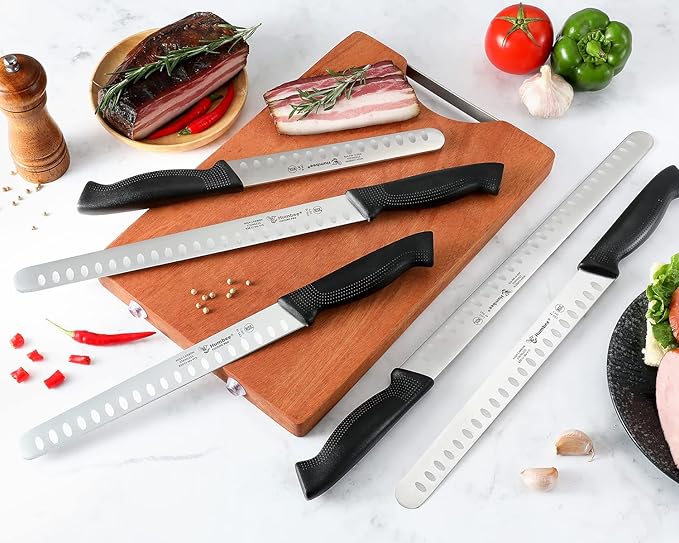 Carving Knife 8-Inch with Razor Sharp Granton Edge for Turkey, Ham, Meat Slicing and Cutting – NSF Certified, German Stainless Steel Blade, Black