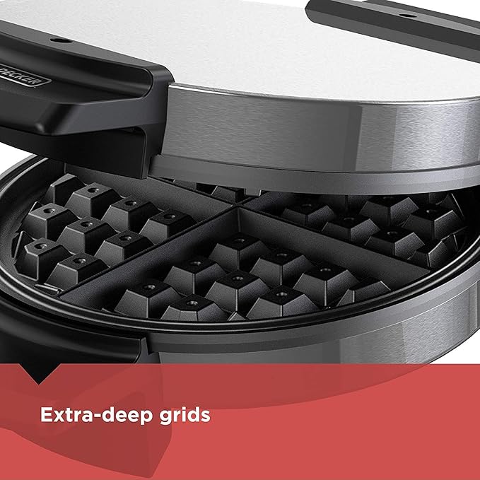 BLACK+DECKER 2-Slice Toaster, T2569B, Extra Wide Slots, 6 Shade Settings, 850 Watts, Crub Tray & Belgian Waffle Maker, Stainless Steel, WMB500,Silver