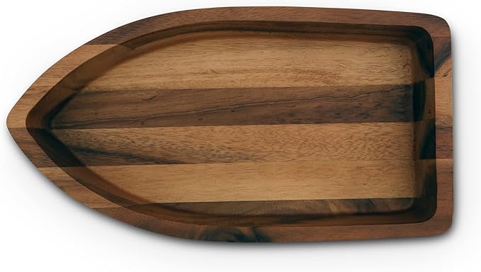 Arthur Court Acacia Wood Serving Bowl for Fruits or Salads Boat Shape Style Large 3 inch Tall x 9 inch Wide x 16 inch Long Wooden Single Bowl