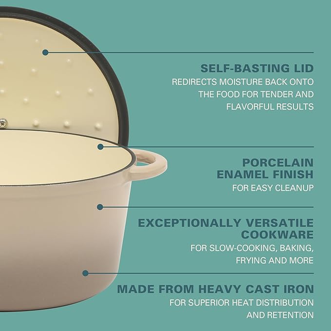 Gibson Home Addlestone 7 Qt Enameled Cast Iron Dutch Oven Pot with Lid – Round, Oven Safe to 500°F, Ideal for Bread Baking & Stews - Gradient Taupe