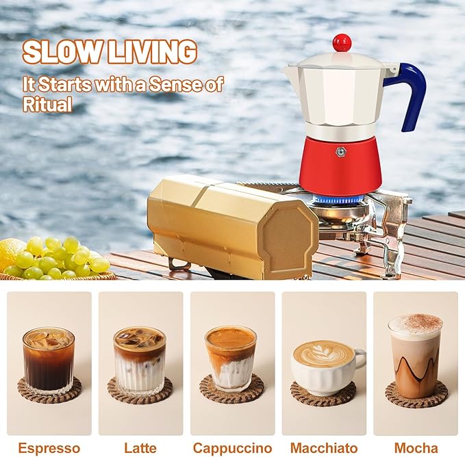 6 Cup Aluminum Espresso Stovetop Moka Pot Express Coffee Maker Percolator Italian Classic Mocha Coffee Machine for Italian and Cuban Cafe Brewing for Home Camping 300ml 10oz