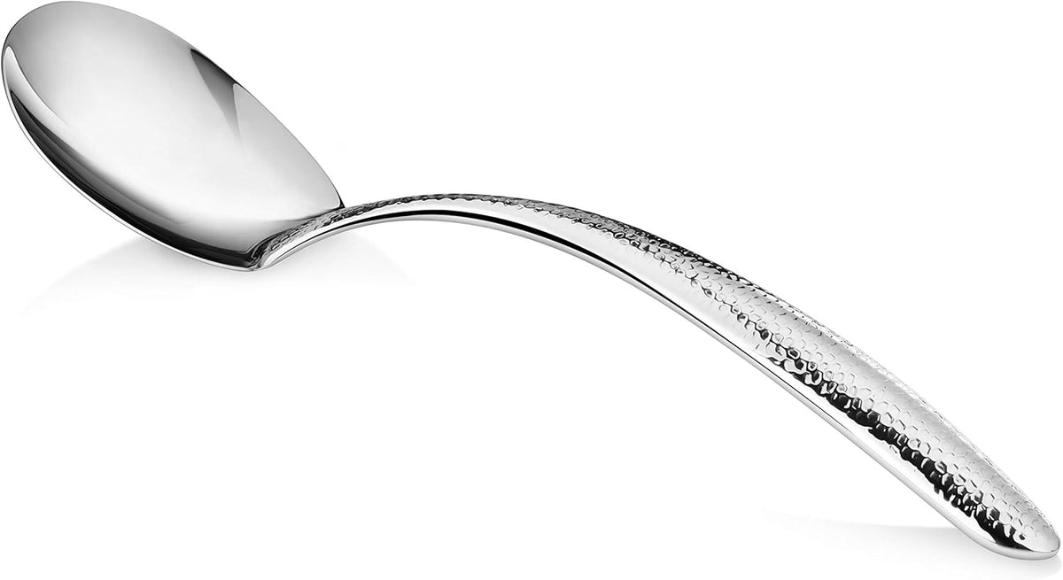 New Star Foodservice Mars Collection, Stainless Steel, 18/8 Hammered Hollow Handle Serving Spoon, 12.8-Inch