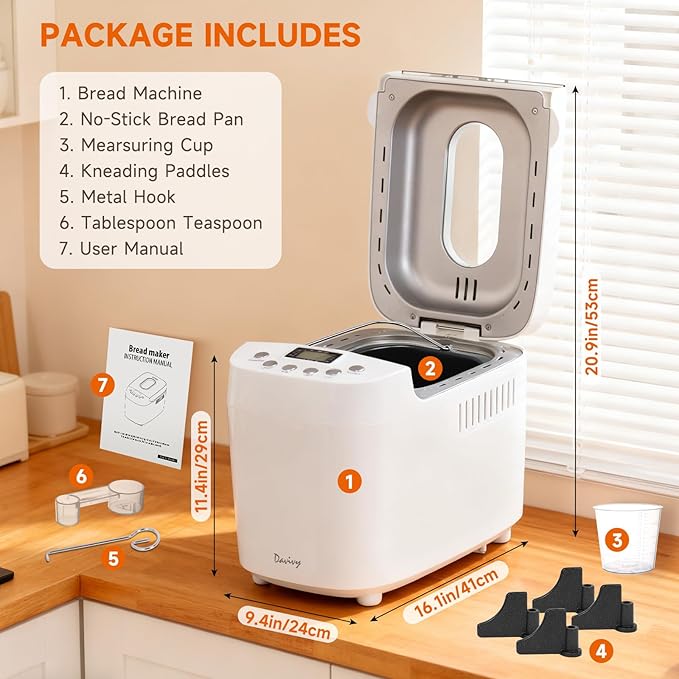Davivy Bread Maker Machine with 2 Dough Kneading Paddles,15-in-1 Automatic Large Capacity Bread Machine Nonstick Bowl For Bread, Jam& Yogurt, 3 Loaf Sizes and 3 Crust Settings