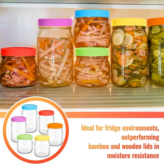 Teenyyou 12 Pcs Mason Jars 6 Wide and 6 Regular Mouth Lids Mason Jar Lids Thickened Leak Proof Lid for 86mm, 70mm Wide and Regular Mouth, Reusable Canning Jar Caps(Red Orange Yellow Green Blue Purple)