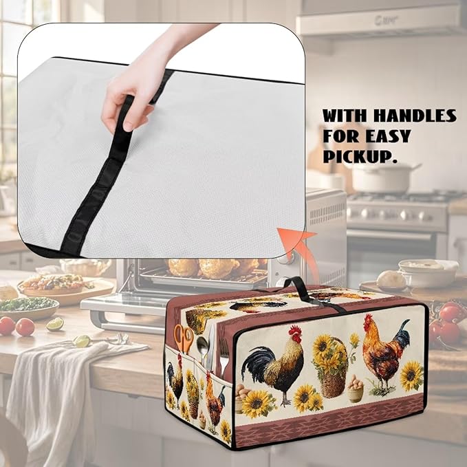 Air Fryer Toaster Oven Dust Cover Washable Convection Oven Cover Farmhouse Kitchen Appliance Protector Decorations Countertop Accessories, M, Rooster Chicken Eggs Sunflower