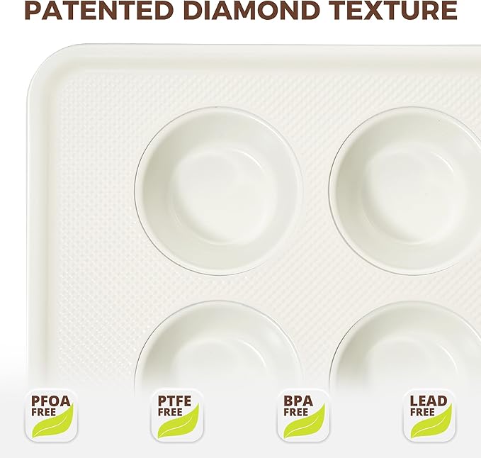 HONGBAKE Nonstick Ceramic Muffin Pan, 6 Cup Muffin tin for Baking, Non-toxic Cupcake Pan, Heavy-duty Aluminized Steel Cupcake Tray with Diamond Texture, Easy To Clean, Cream