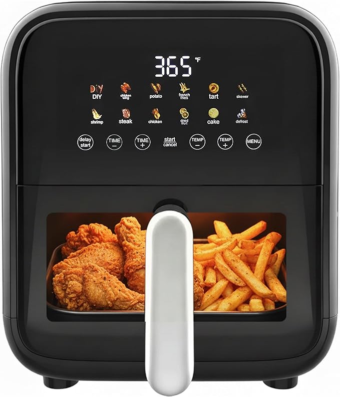 HealSmart 7.5QT Large Air Fryer with Visible Window, 12-in-1 Digital Preset & Custom DIY Functions, Precise Temp Control, Dishwasher Safe Components, Black