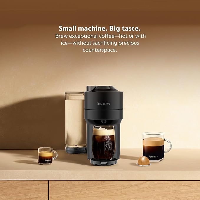 Nespresso Vertuo Pop+ Limited Edition Coffee and Espresso Maker by De'Longhi, Black Matte with Dark Chrome Descaling Kit