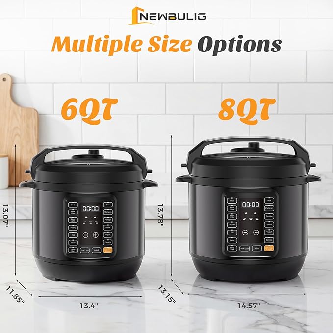 NEWBULIG 16-in-1 Electric Pressure Cooker, 6QT Multi Cooker with 12 Presets, Slow Cook Rice Steamer Sauté Soup Meat Stew Canning Yogurt Maker, Ceramic Inner Pot & Recipe Book Included, Black
