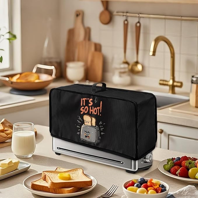 Funny Bread Print Toaster Cover 2 Slice Fabric Heat-Resistant Slim Dustproof Protective Cover, Foldable Easy Storage for Kitchen Small Appliances