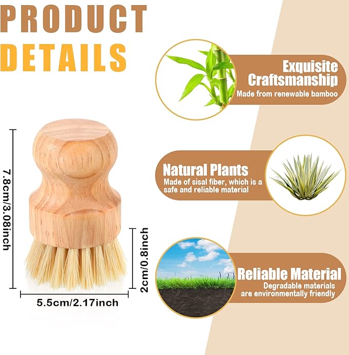 Nuenen 20 Packs Bamboo Dish Scrub Brushes Wooden Scrubbers Set Kitchen Dishwashing Scrubber with Natural Sisal Bristles for Iron Pot Pan Sink(Sisal)
